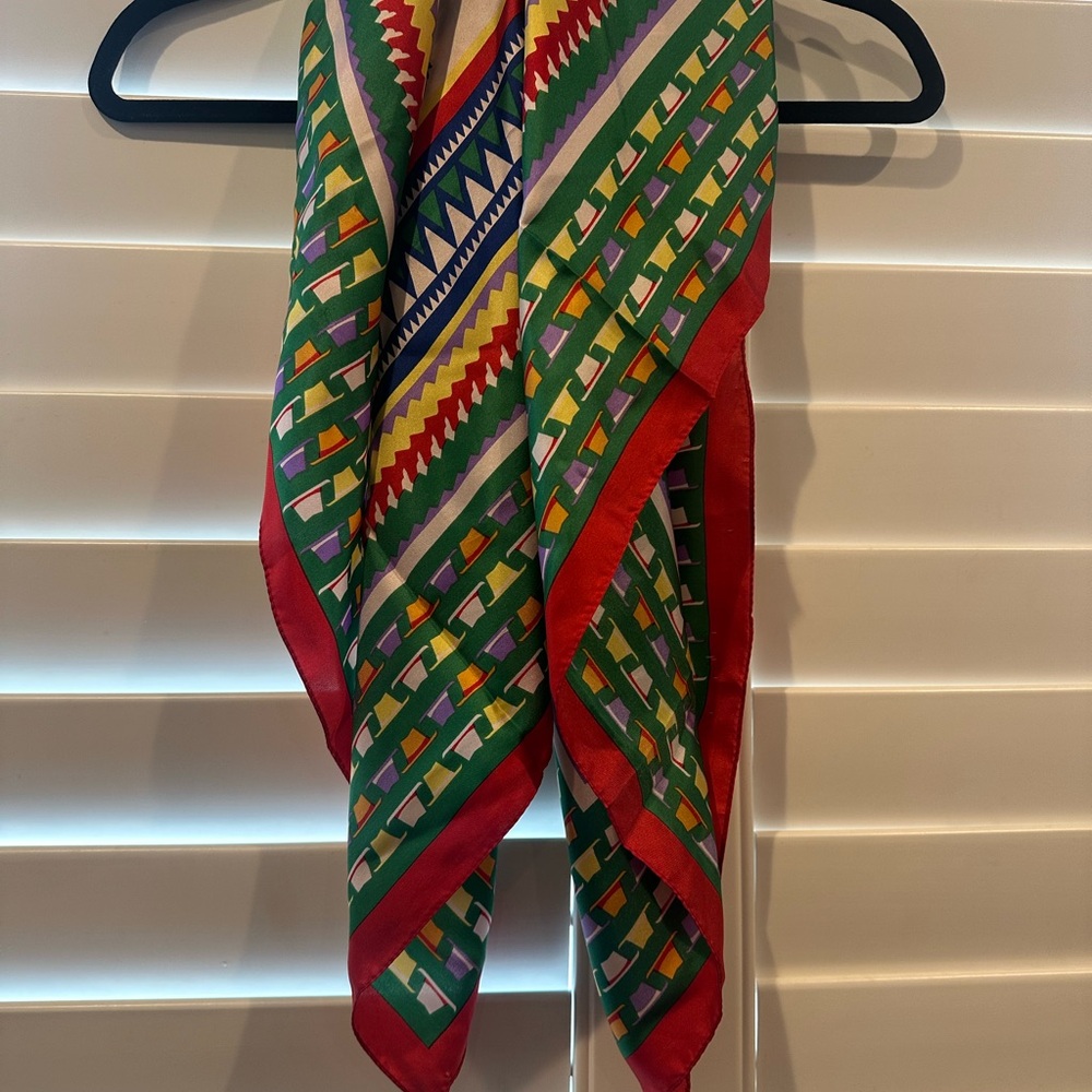 Mango Silk Scarf with Colorful Geometric Pattern Scarf